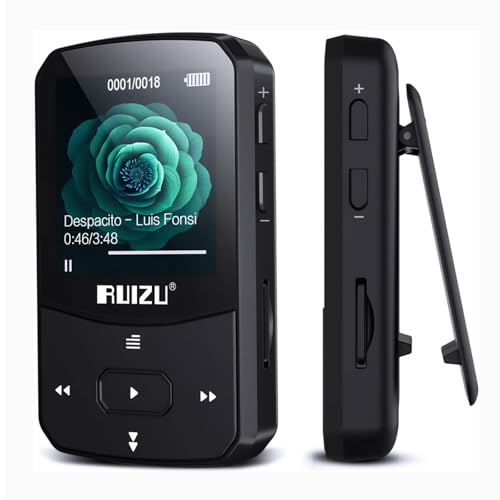 RUIZU 64GB Clip MP3 Player with Bluetooth 5.3, Red D1527