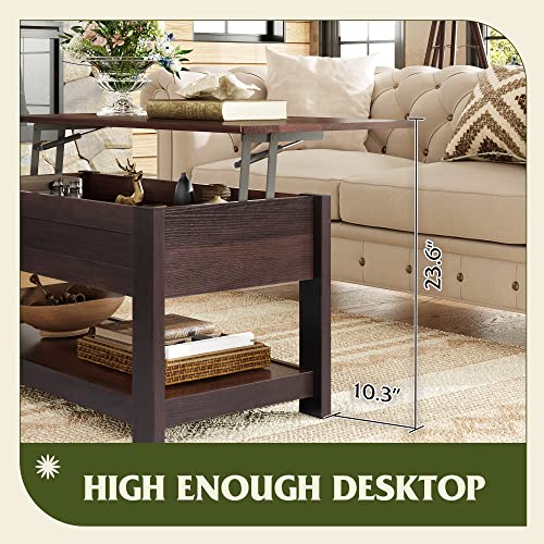 WLIVE Lift Top Coffee Table with Storage Shelf, Rustic Brown Z11463