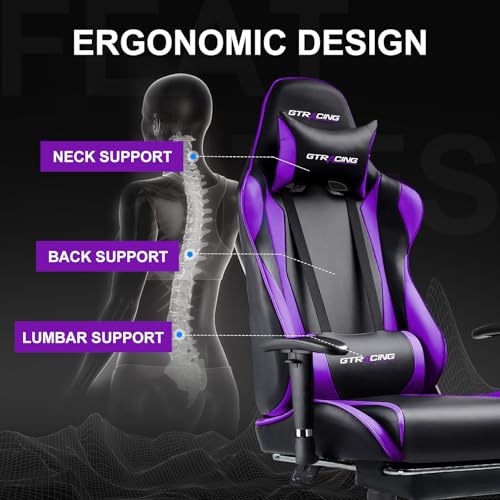 GTRACING Gaming Chair with Footrest, Blue R841