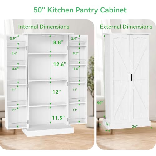 50" LED Kitchen Pantry Cabinet with Doors and Adjustable Shelves N13021