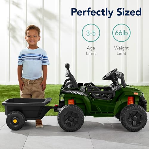 Kids 12V Electric Ride On UTV Car with Trailer, Parent Control, LED Lights, Bluetooth - Black C2735