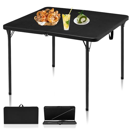 34" Folding Card Table with Carrying Handle for Camping, Picnic, Office, Party, White M761544
