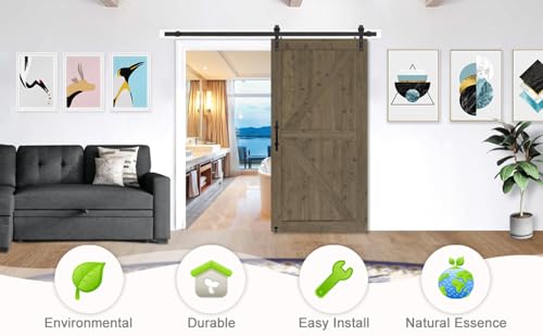 S&Z TOPHAND® 20 in x 84 in Elephant Gray British Brace Knotty Barn Door with 4FT Sliding Hardware Kit G149446