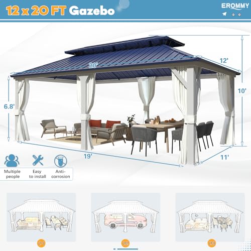 EROMMY 14'x20' Hardtop Gazebo Double Roof Galvanized Steel Outdoor Pavilion G3084