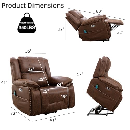 Phoenix Home Dual Motor Power Lift Chair with Massage and Heat, Brown I97460