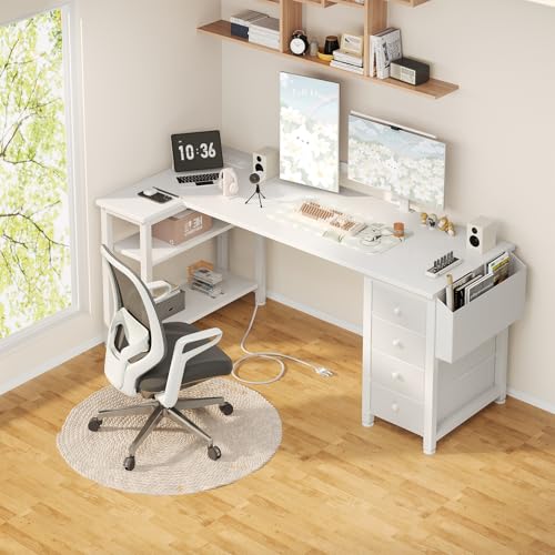 Lufeiya L Shaped Gaming Desk with Drawers & Power Outlet, Black A39519