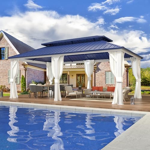 EROMMY 14'x20' Hardtop Gazebo Double Roof Galvanized Steel Outdoor Pavilion G3084