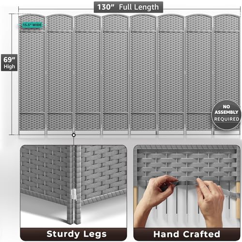 Sorbus 8-Panel Black Room Divider, 6 ft Tall Folding Privacy Screen T242