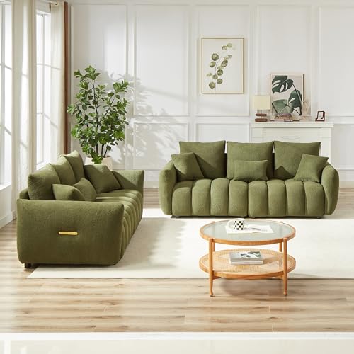 Teddy Cloud Sofa Couch, Boucle 3 Seater with 3 Pillows, Black T90422