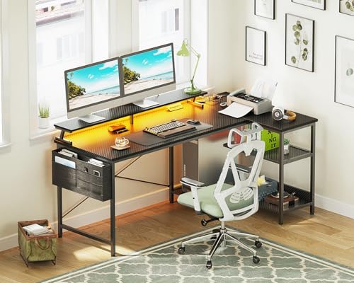 ODK 48 Inch L Shaped Gaming Desk with USB Charging Ports and LED Lights S136