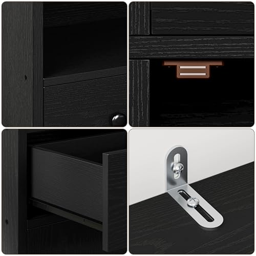 IRONCK 78.7" Bookcase with 4 Drawers and 4 Doors, 6 Tier, Vintage Black Z686086