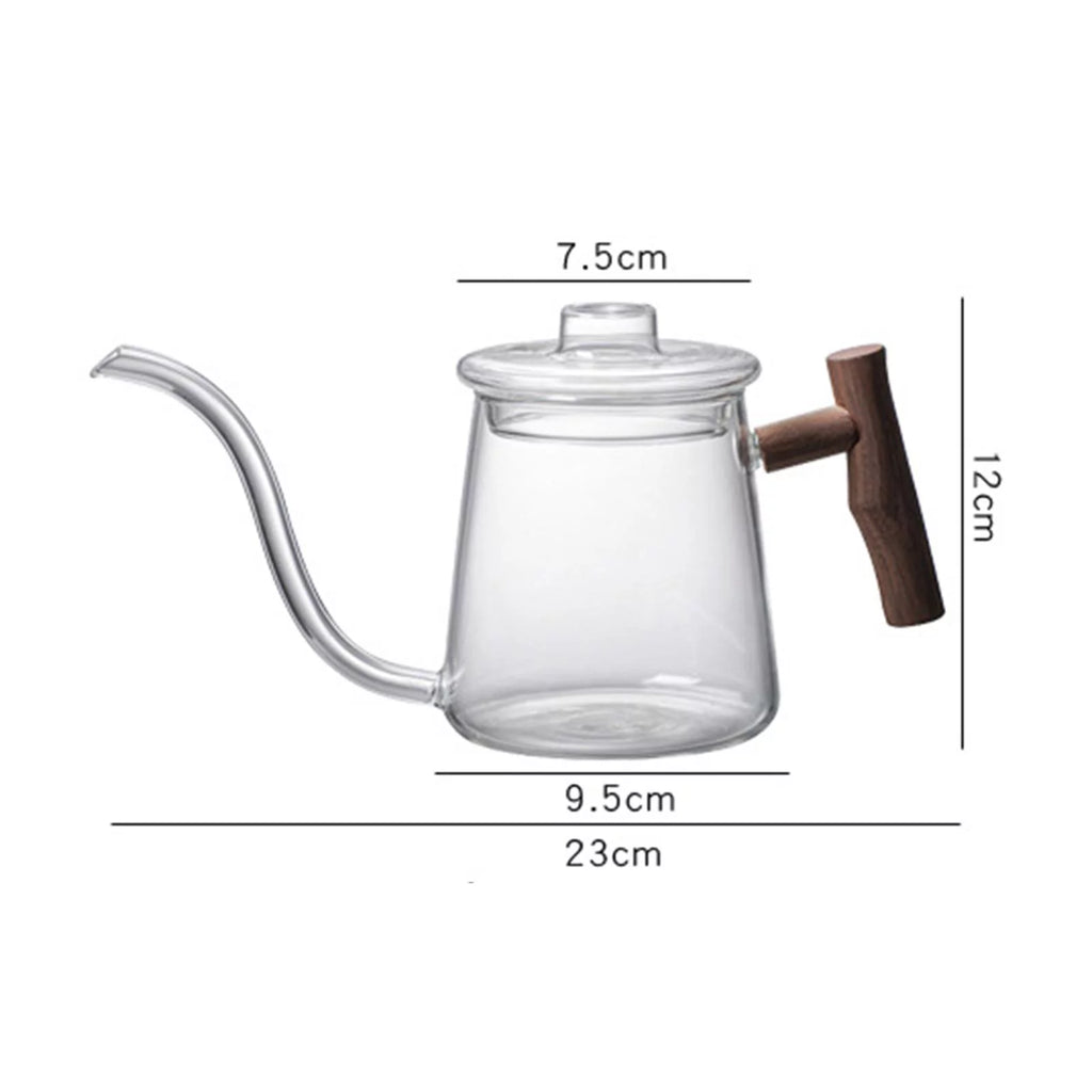 Borosilicate Glass Gooseneck Kettle with Wooden Handle, 480ml V48606