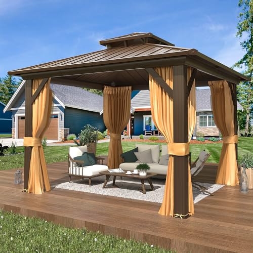 EROMMY 10' x 12' Hardtop Gazebo with Aluminum Frame and Double Roof Q573