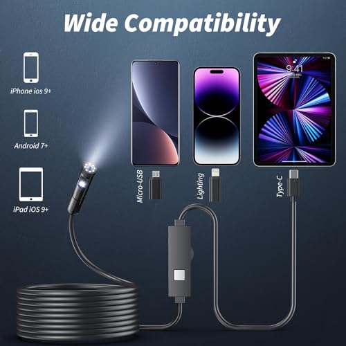 Endoscope Camera with Light, 1920P HD Borescope for iOS and Android, 16.4ft I603270