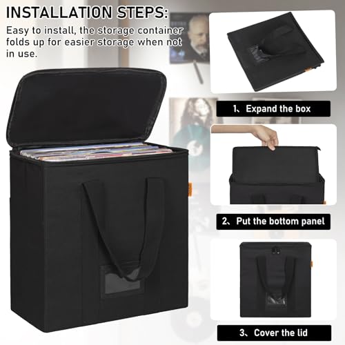 Vinyl Record Storage Box with Lid and Handle for 12 inch LP F282