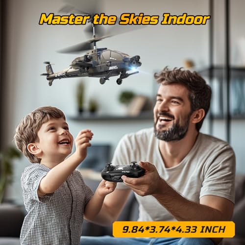 DEERC Apache RC Helicopter for Kids & Adults, Military Toy with LED Lights P49305