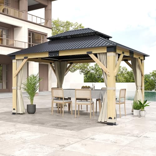 12'x12' Hardtop Gazebo with Galvanized Steel Roof, Aluminum Frame, Curtains & Netting X81832