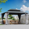 12'x12' Hardtop Gazebo with Galvanized Steel Roof, Aluminum Frame, Curtains & Netting X81832