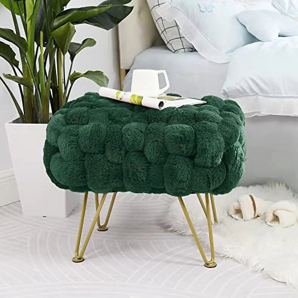 Pink Faux Fur Ottoman Bench with Golden Legs H545748