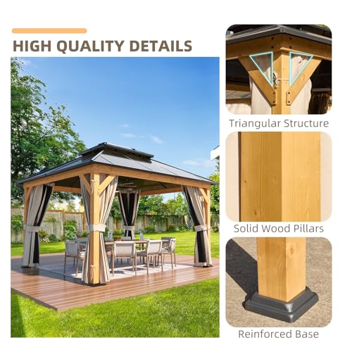 YOLENY 10'x13' Hardtop Gazebo with Aluminum Frame and Curtains F853