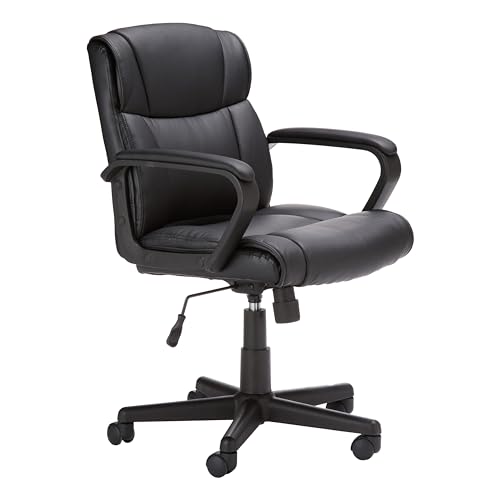 Amazon Basics Office Task Desk Chair with Padded Armrests, White Faux Leather W1292