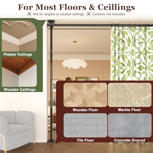 Goovilla Room Divider, Tension Curtain Rods No Drilling, Adjustable Freestanding Partition, Black I950707