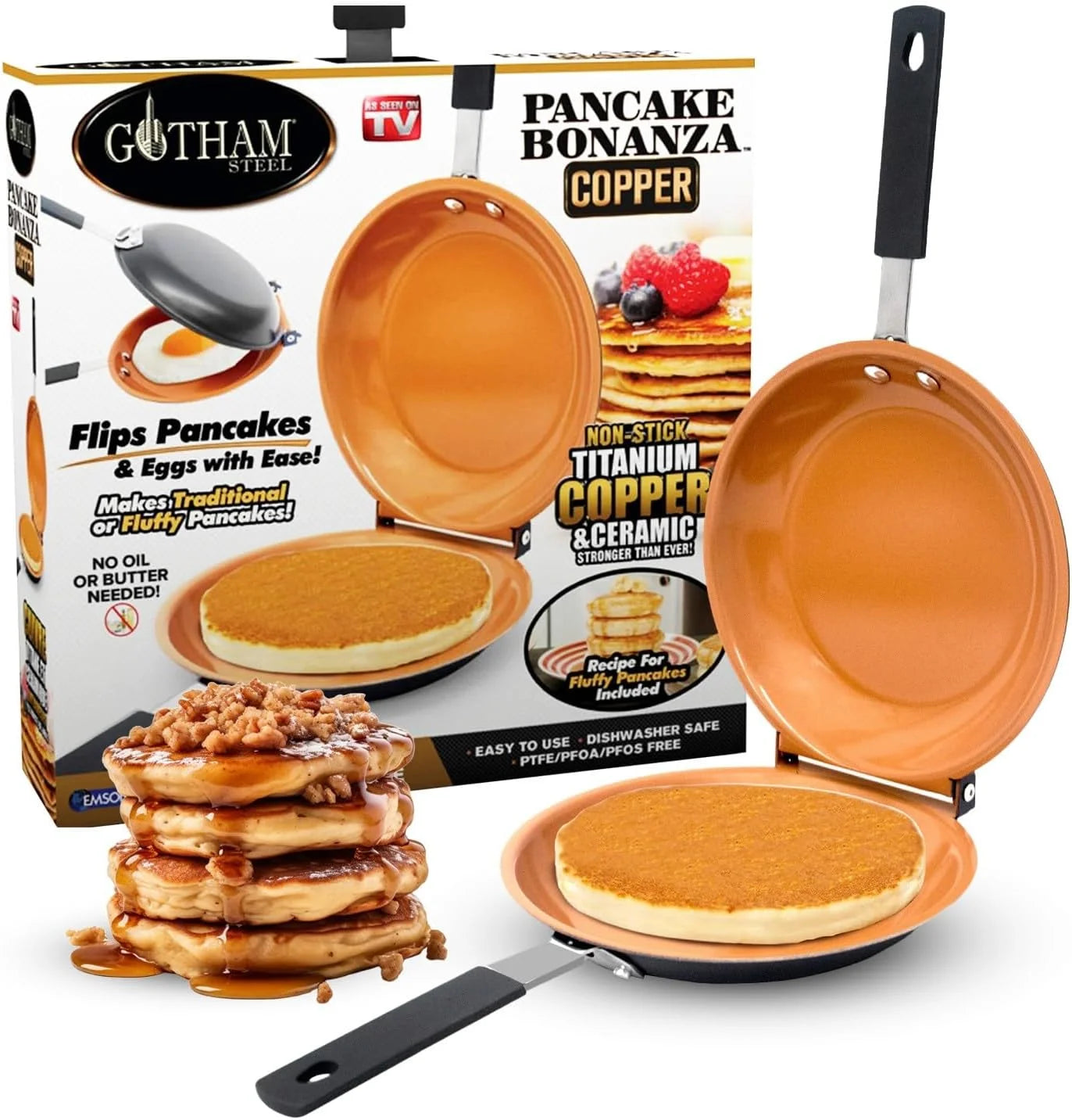 Gotham Steel Pancake Pan Double Pan Nonstick Flip Pan Frying Pan for Fluffy Pancakes, Omelets & More