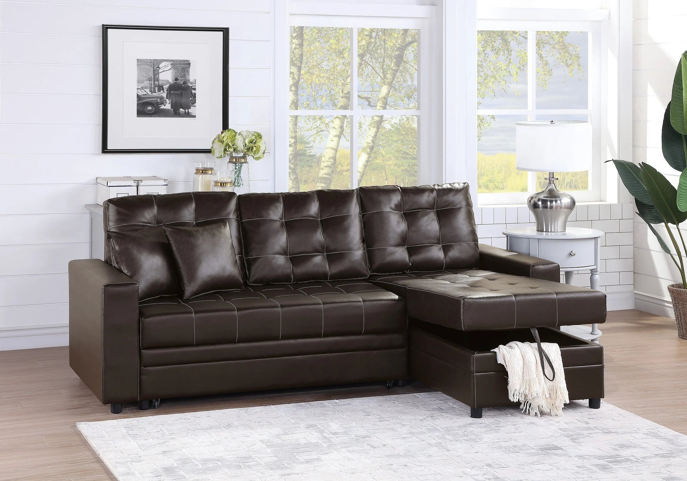 Amir Convertible Sectional Sofa Bed with Storage - Espresso L179