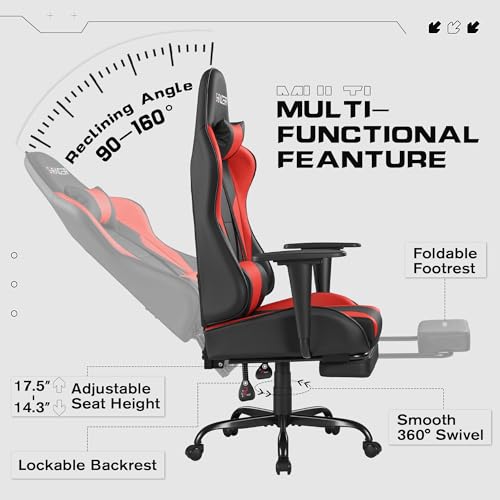 Homall Gaming Chair with Footrest and Massage Lumbar Support, Black T748