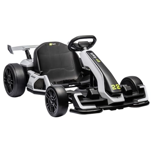 24V Kids Go Kart 300W Electric Drift Kart Car with Adjustable Seat, White X99654