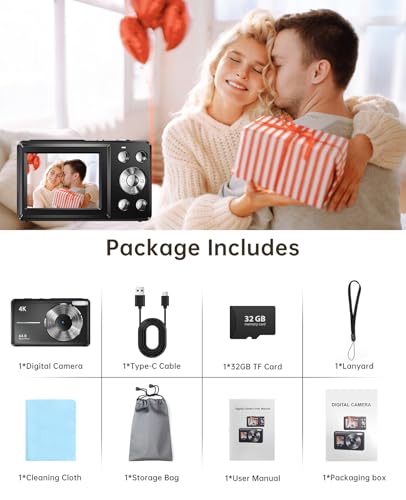 FLATIC 4K Digital Camera with 32GB TF Card V3045