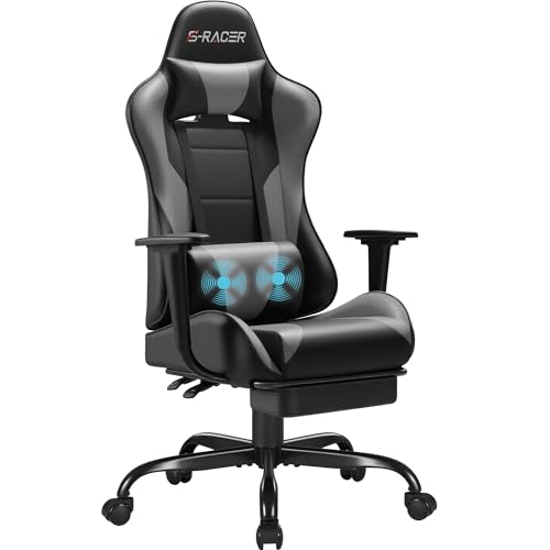 Homall Gaming Chair with Footrest and Massage Lumbar Support, Black T748