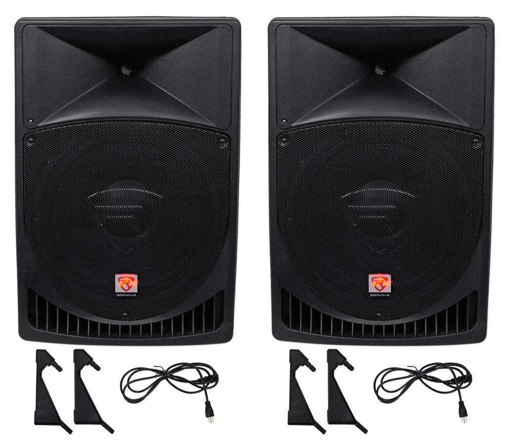 Pair Rockville Power Gig RPG15 15" Powered Active 2000 Watt 2-Way DJ PA Speakers