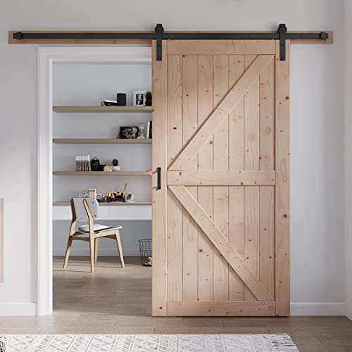 FREDBECK 48in x 80in Sliding Wood Barn Door with 8FT Hardware Kit V8036