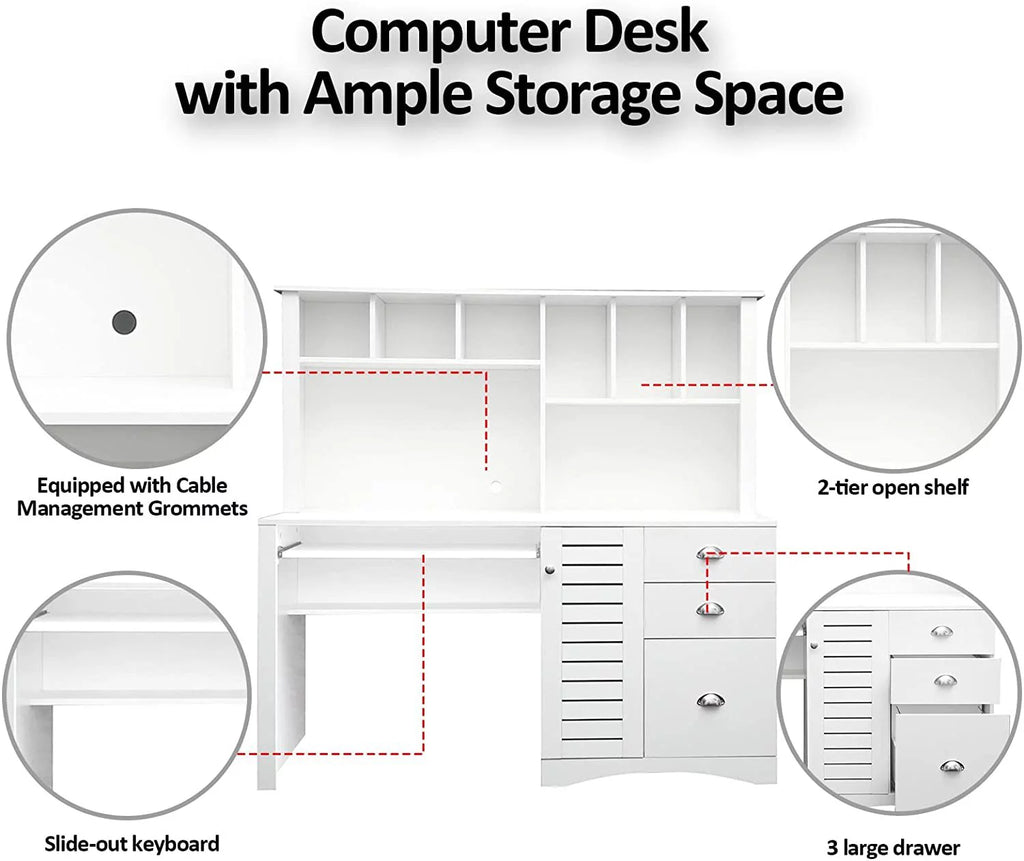 Holaki Computer Desk with Hutch, Antiqued White Finish D126