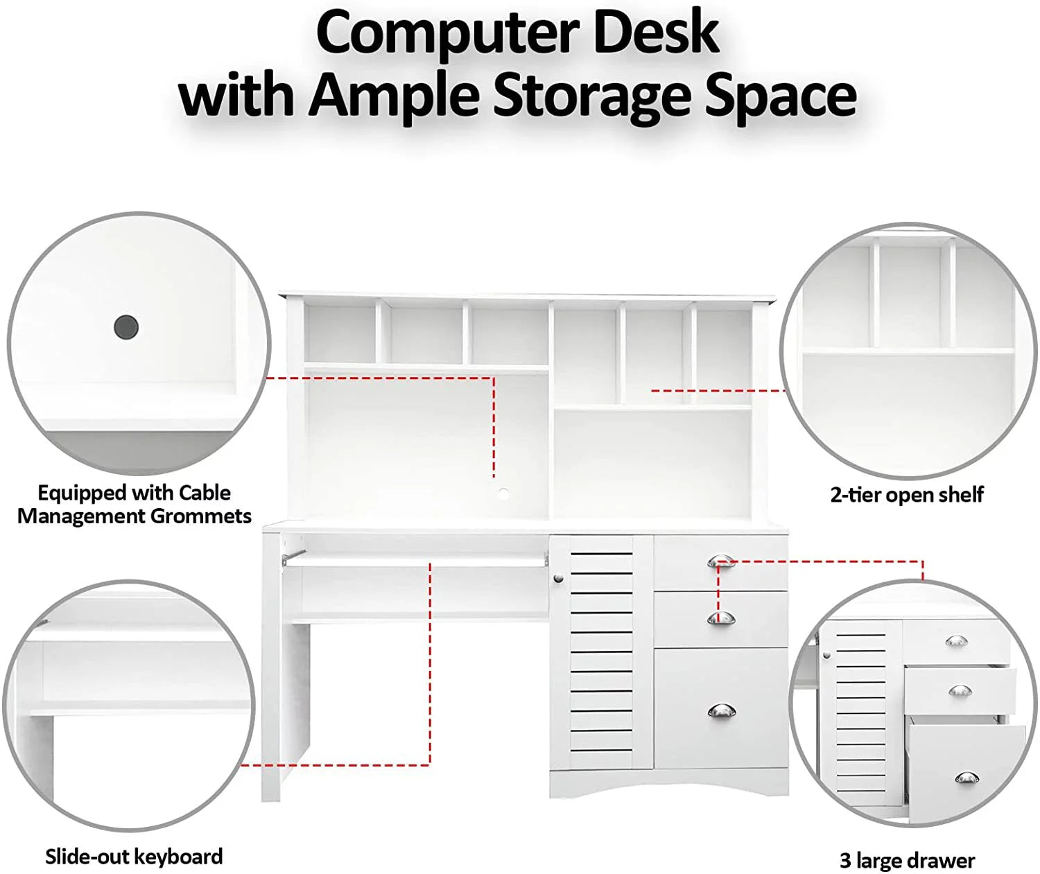 Holaki Computer Desk with Hutch, Antiqued White Finish D126