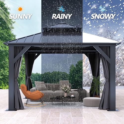 12'x12' Hardtop Gazebo with Galvanized Steel Roof, Aluminum Frame, Curtains & Netting X81832