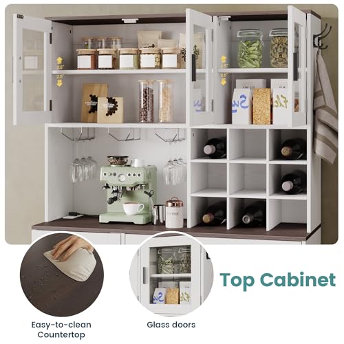 ANCTOR Kitchen Hutch Cabinet with Glass Doors and Storage K931