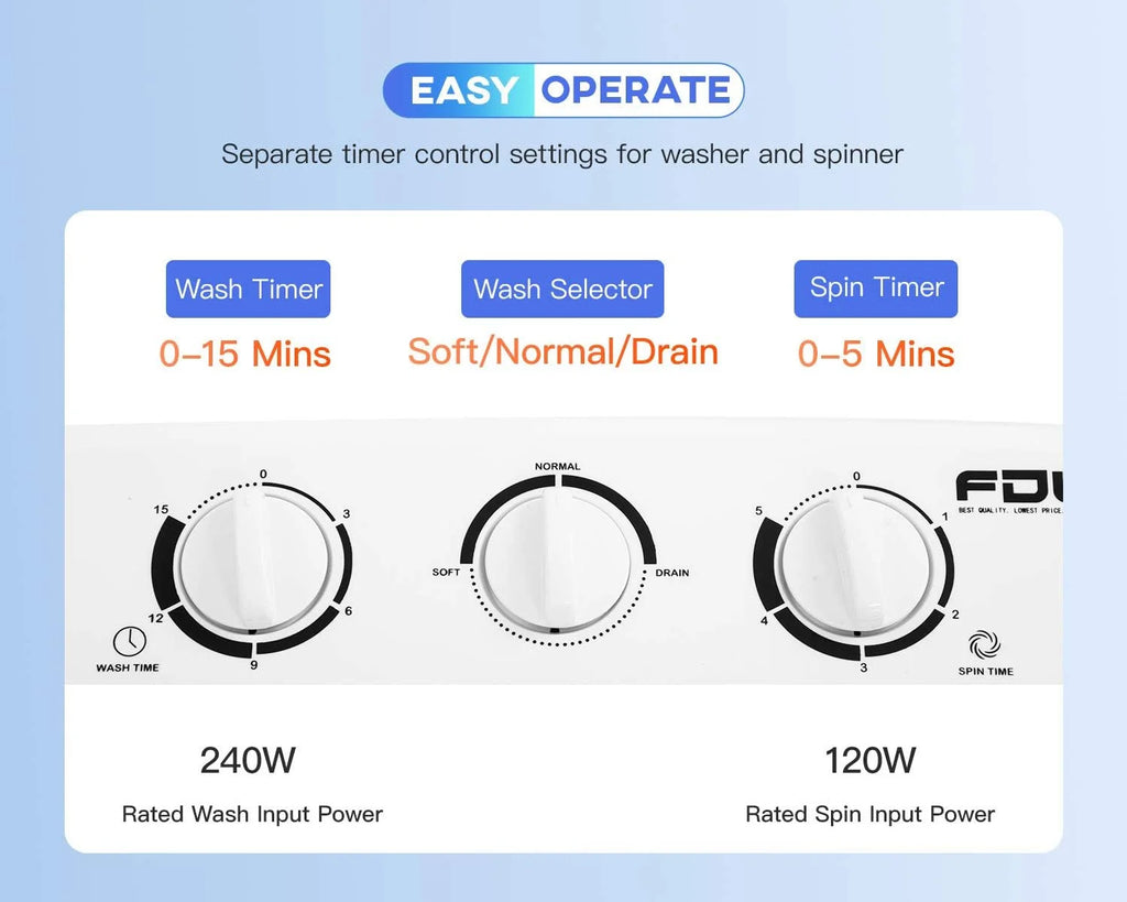 Dkelincs Portable Twin Tub Washing Machine 10 lbs with Spin Dryer, White Y58022