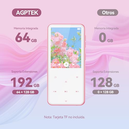 AGPTEK 64GB MP3 Player with Bluetooth, 2.4" Touch Buttons, FM Radio, Purple L983
