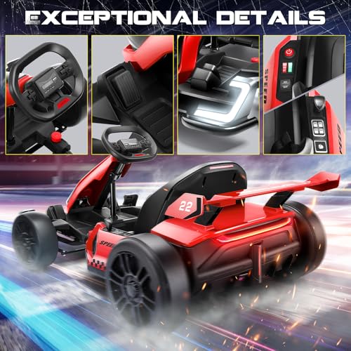 Hikole Electric Drift Kart for Kids, 24V, 3 Speed, Red O7440
