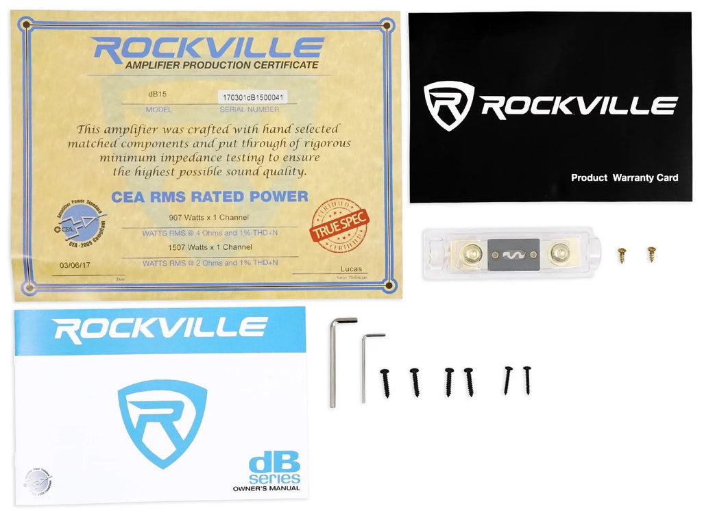 Rockville dB15 6000W Peak Mono 2 Ohm Amplifier with Amp Kit P955