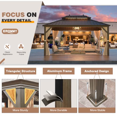 EROMMY 10' x 12' Hardtop Gazebo with Aluminum Frame and Double Roof Q573