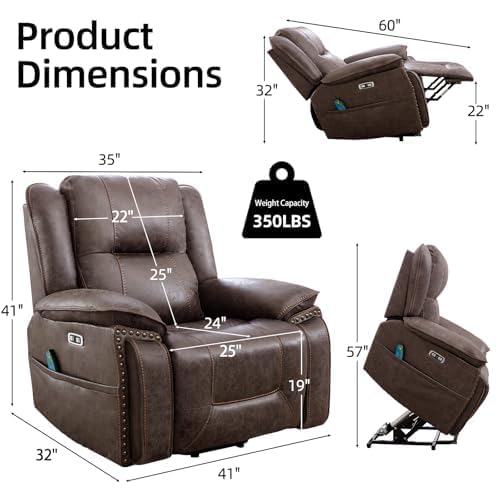 Phoenix Home Dual Motor Power Lift Chair with Massage and Heat, Brown I97460