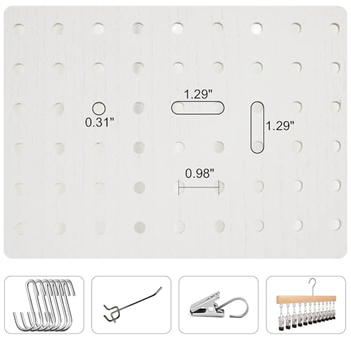 Pegboard Display 5.6Ft Wooden Room Divider Folding Privacy Screen Freestanding Wall Organizer, 4 Panels, Natural C603