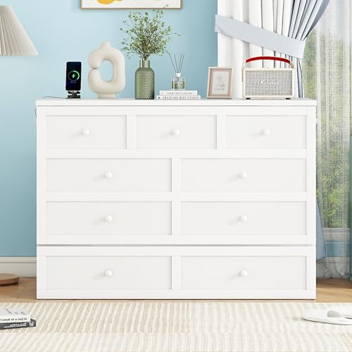 Queen Murphy Bed with Desk and Removable Shelves, USB Port, White H566492