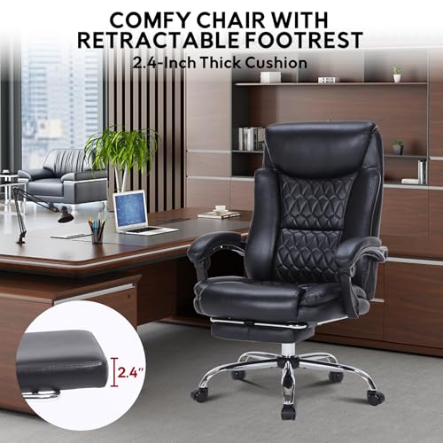 Reclining Executive Office Chair with Foot Rest for Heavy People, Khaki L77641
