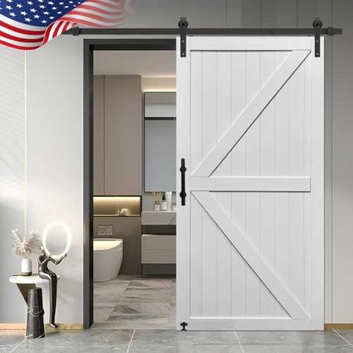 S&Z TOPHAND® 20 in x 84 in Elephant Gray British Brace Knotty Barn Door with 4FT Sliding Hardware Kit G149446