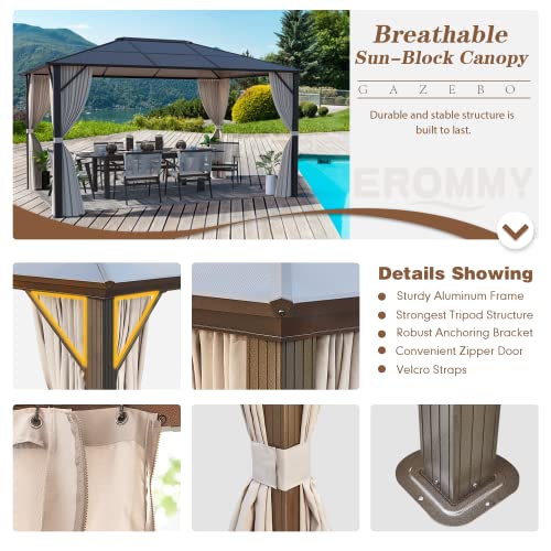 EROMMY 10' x 12' Hardtop Gazebo with Aluminum Frame and Double Roof Q573