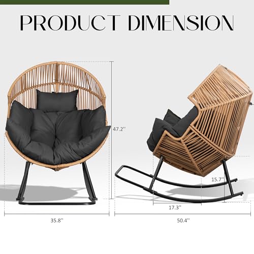 JAMFLY Egg Chair Wicker Outdoor Patio Lounger with Cushion, Beige O9160